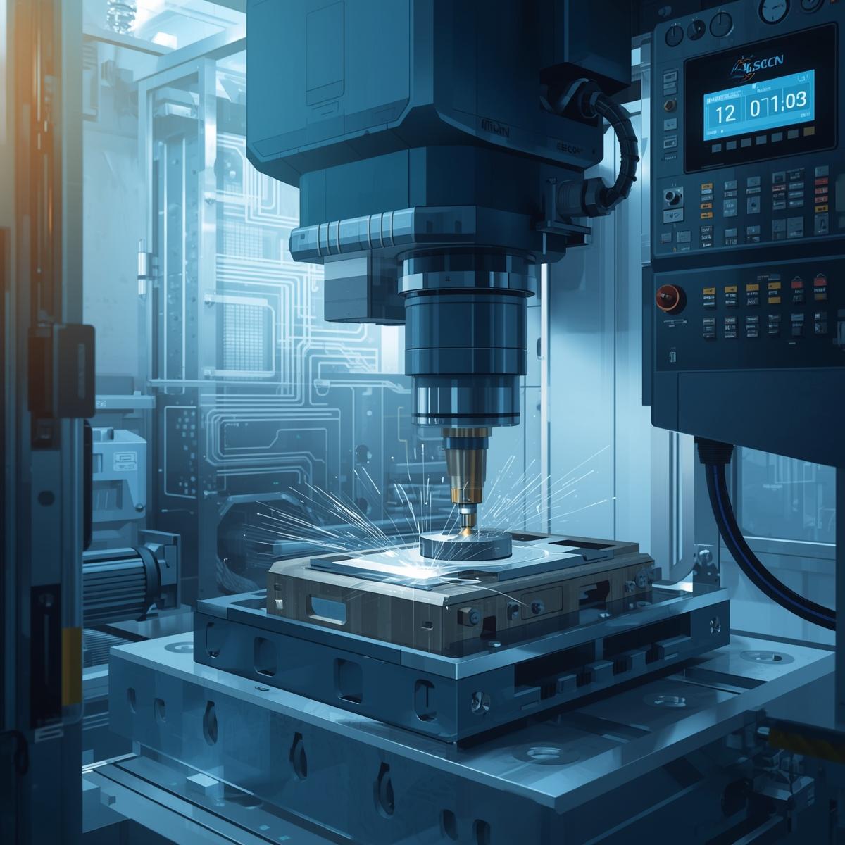 CNC milling machine cutting precision metal parts